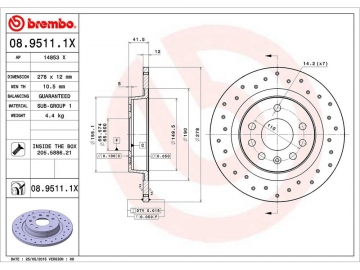 Диск тормозной 08.9511.1X (BREMBO)