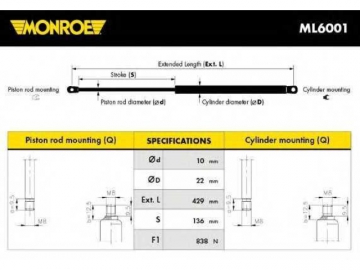 Газовий упор ML6001 (MONROE)