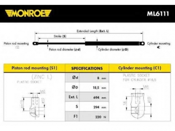 Газовий упор ML6111 (MONROE)